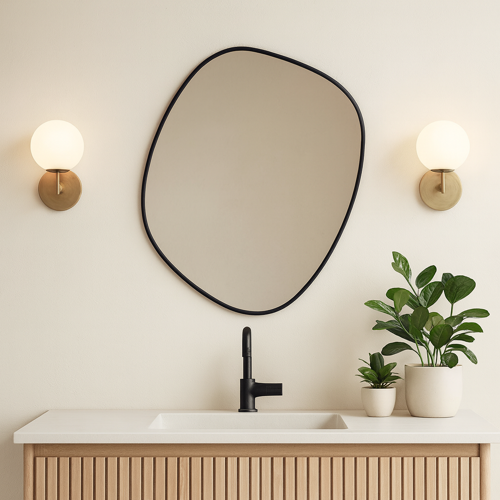 Modern Asimetrik Duvar Aynası – Organik Şekilli Çerçeveli Banyo ve Salon Dekoratif Ayna