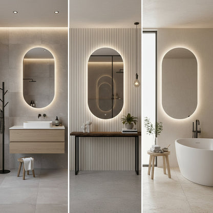 Oval LED Aydınlatmalı Ayna – Modern Dekoratif Banyo Aynası, Arkadan Işıklı Tasarım
