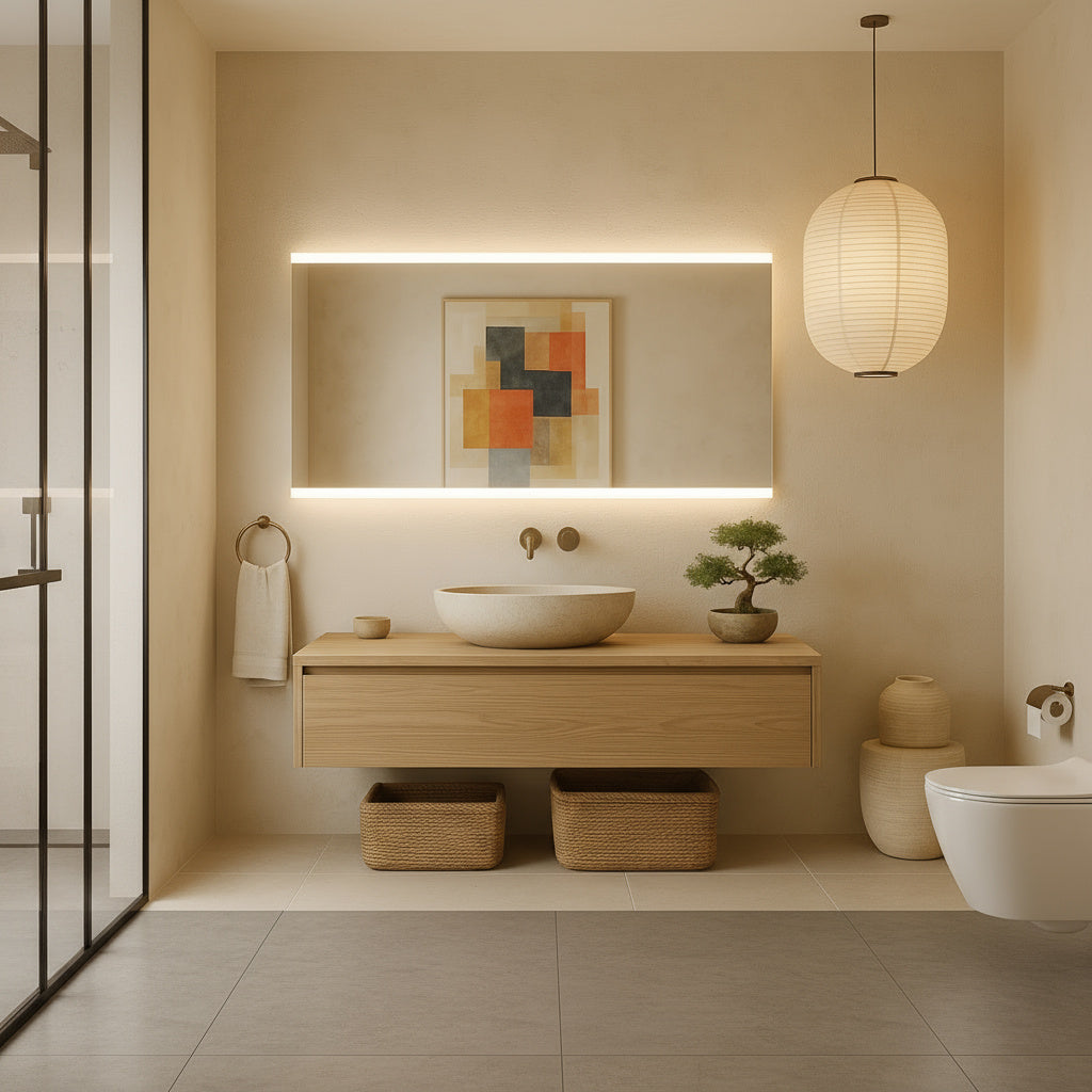 Minimal Dikdörtgen LED Backlit Ayna – Sıcak Işıklı Banyo Dekorasyon Aynası