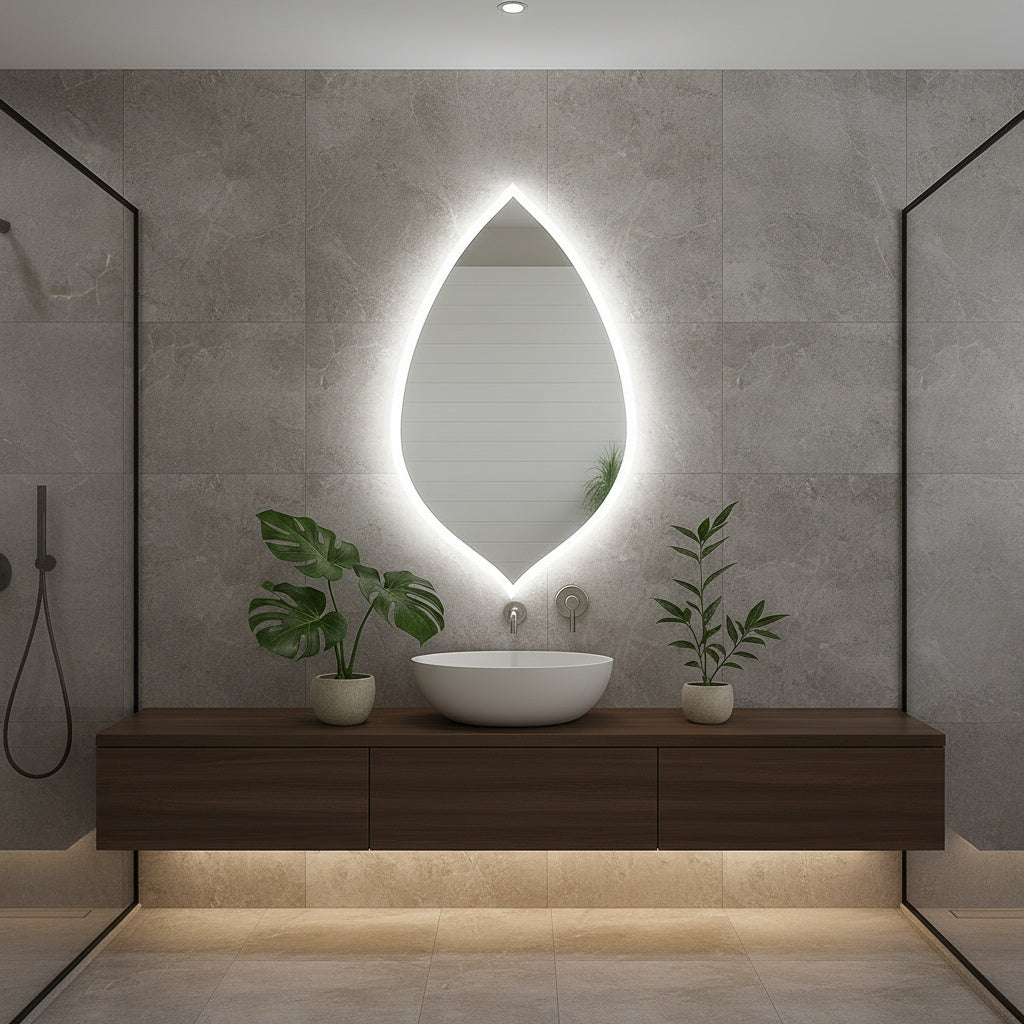 Asimetrik LED Ayna – Modern Dekoratif Ledli Duvar Aynası | Banyo, Makyaj ve Vestiyer İçin Organik Tasarım