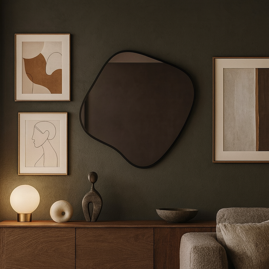 Modern Şekilli Duvar Aynası – Organik Form Dekoratif Ayna, Minimalist Çerçeveli Tasarım Ayna