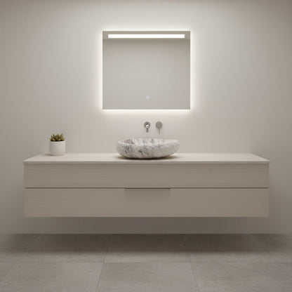 Doğal Mermer Lavabo – Krem & Pembe Damar Desenli Tezgâh Üstü Doğaltaş Banyo Lavabosu (L 55 × W 40 × H 14 cm)