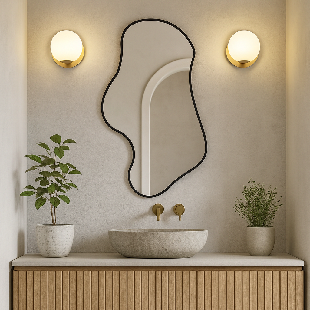 Dalgalı Çerçeveli Asimetrik Ayna – Banyo ve Dekor İçin Irregular Organik Form Duvar Aynası