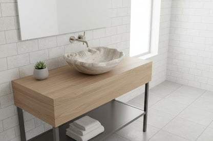 Lüks Doğal Taş Mermer Lavabo – Özel Tasarım Deniz Kabuğu Modeli