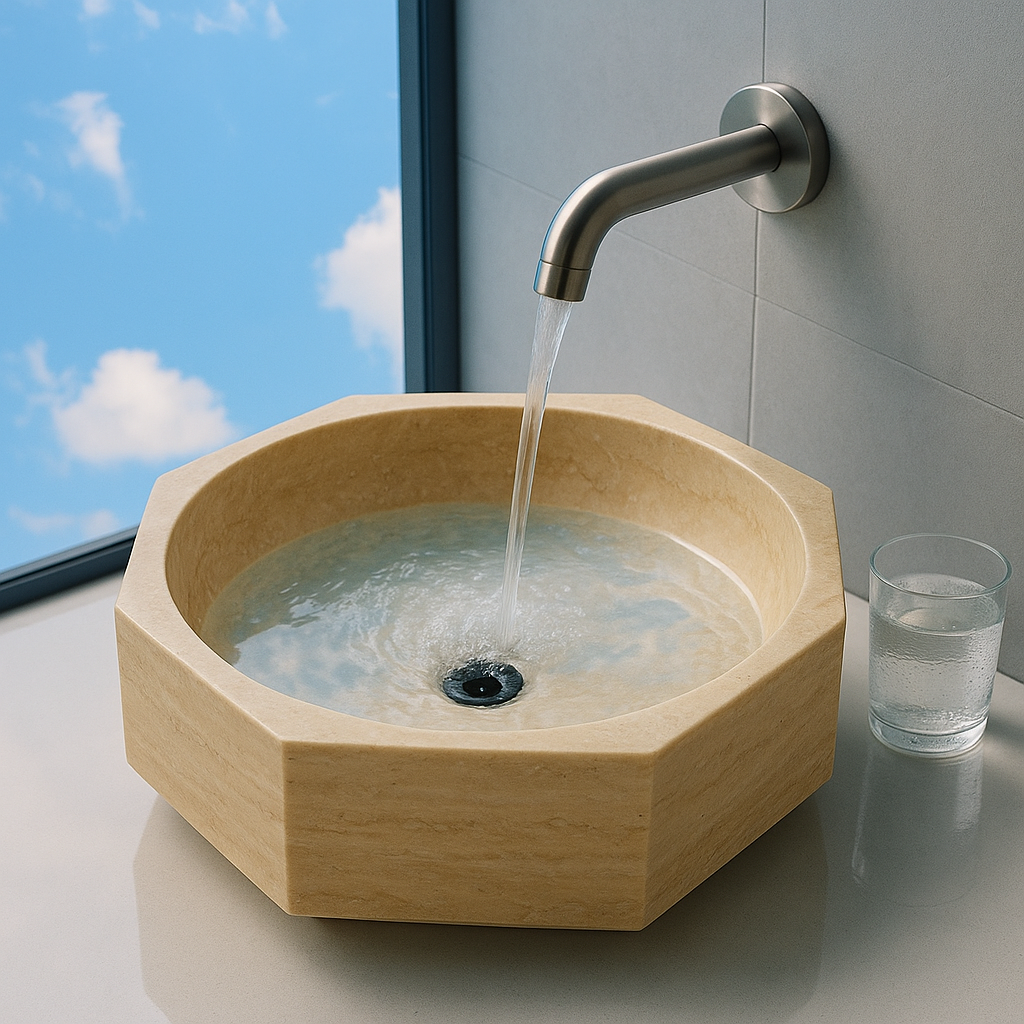 Calacatta Viola Mermer Sekizgen Lavabo – El Yapımı Banyo Lavabosu | 41×41×13 cm