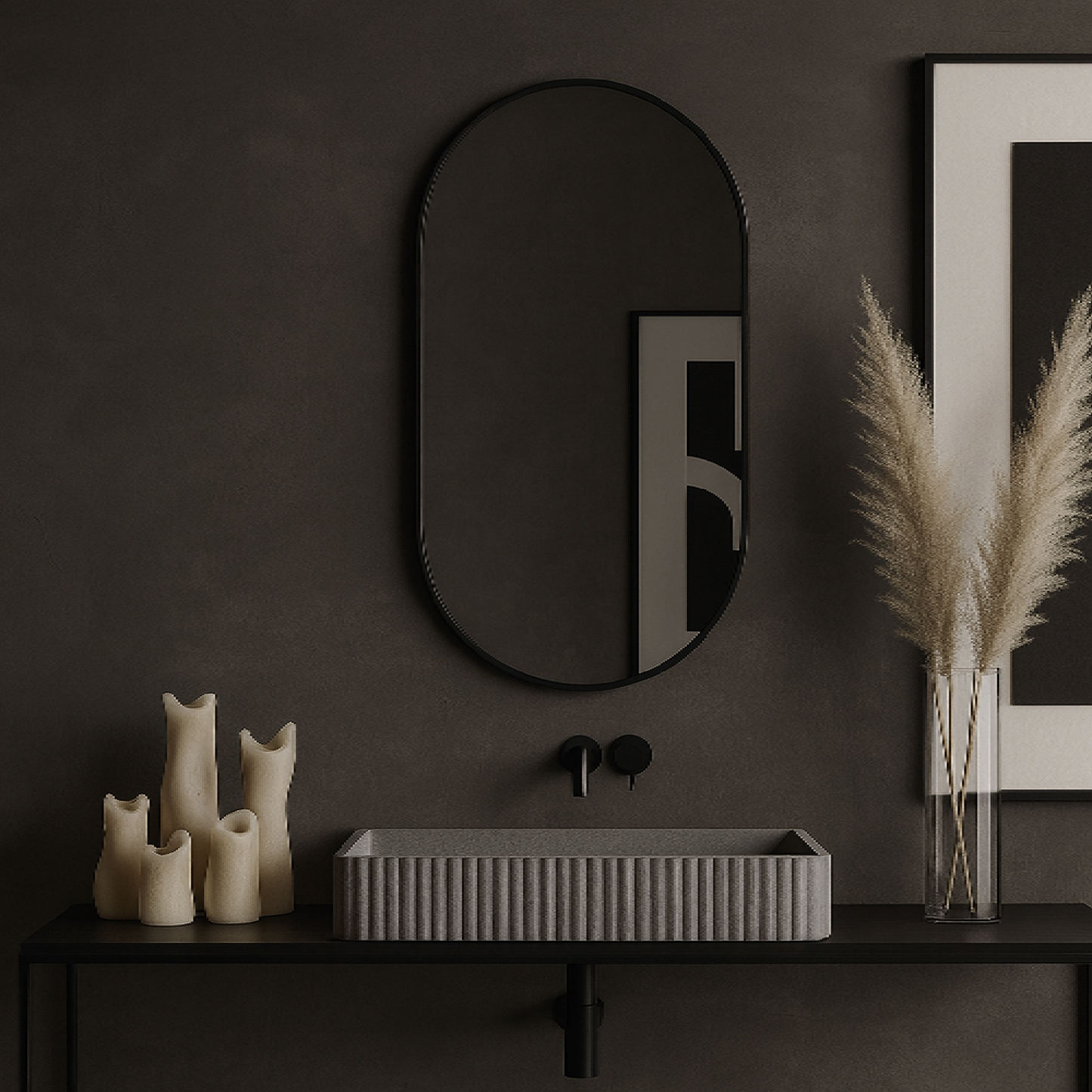 Modern Çerçeveli Oval Duvar Aynası – Dekoratif Banyo ve Salon Aynası Tasarımı