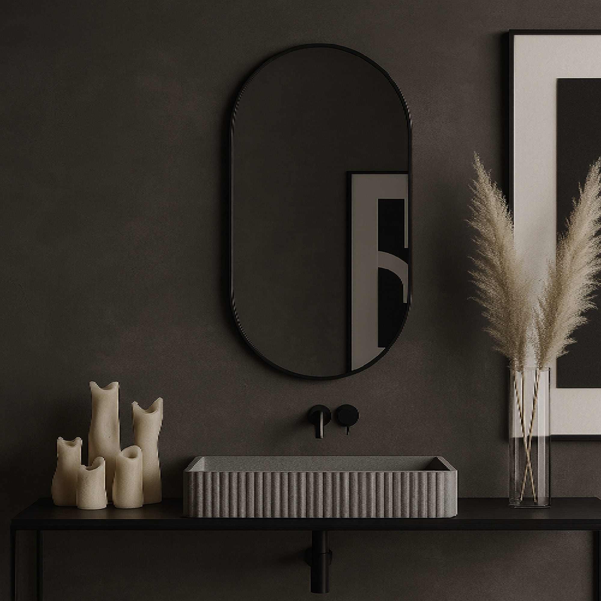 Modern Çerçeveli Oval Duvar Aynası – Dekoratif Banyo ve Salon Aynası Tasarımı