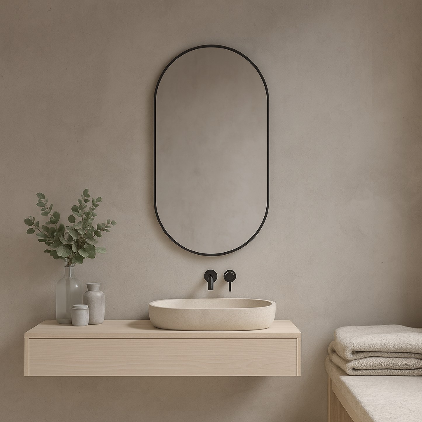 Modern Çerçeveli Oval Duvar Aynası – Dekoratif Banyo ve Salon Aynası Tasarımı