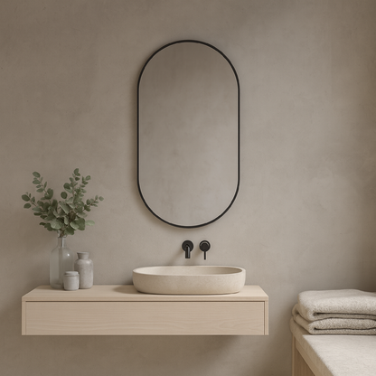 Modern Çerçeveli Oval Duvar Aynası – Dekoratif Banyo ve Salon Aynası Tasarımı