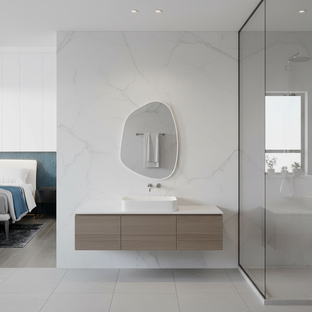 Modern Asimetrik Banyo Aynası – Çerçeveli Organik Şekilli Duvar Aynası