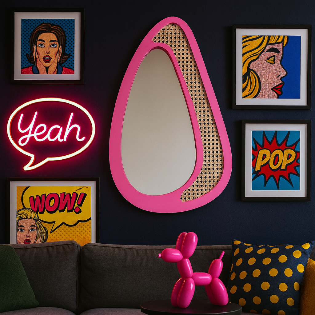 Rattan Çerçeveli Organik Ayna – Modern Dekoratif Duvar Aynası | Tasarım Ayna, Rattan Ayna, Salon & Genç Odası Dekoru