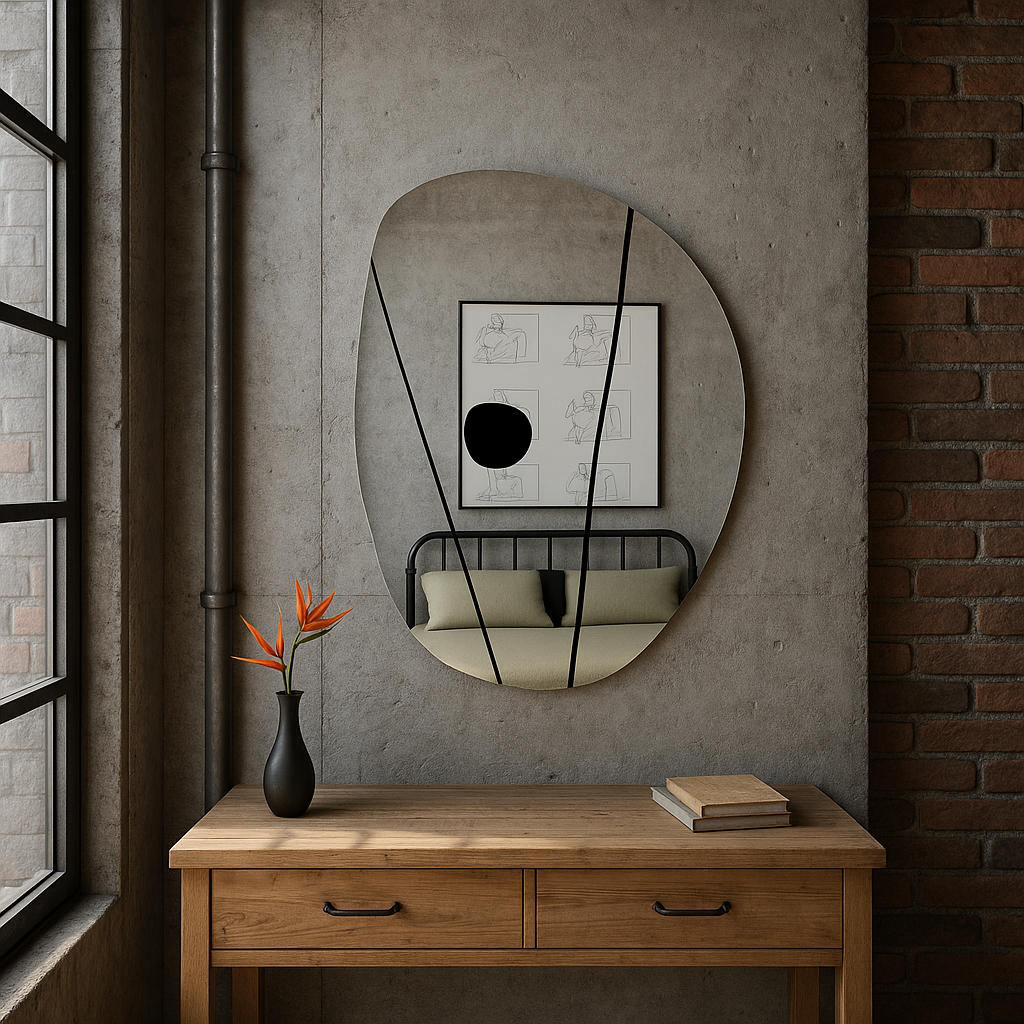 Modern Organik Form Dekoratif Duvar Aynası – Tasarım Asimetrik Banyo Aynası, Şık Minimalist Ayna Modeli