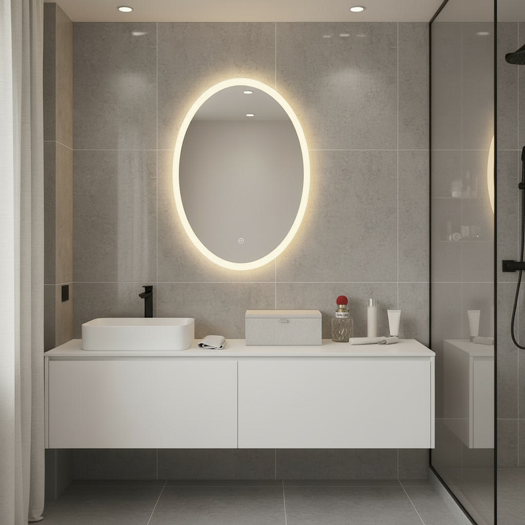 Minimal Oval LED Ayna – Modern Işıklı Dekoratif Duvar Ayna
