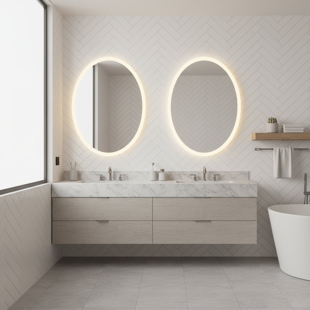 Minimal Oval LED Ayna – Modern Işıklı Dekoratif Duvar Ayna