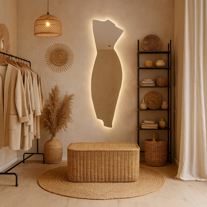 Asimetrik LED Ayna | Modern Dekoratif Banyo Aynası | Tasarım Organik Form LED Işıklı Ayna