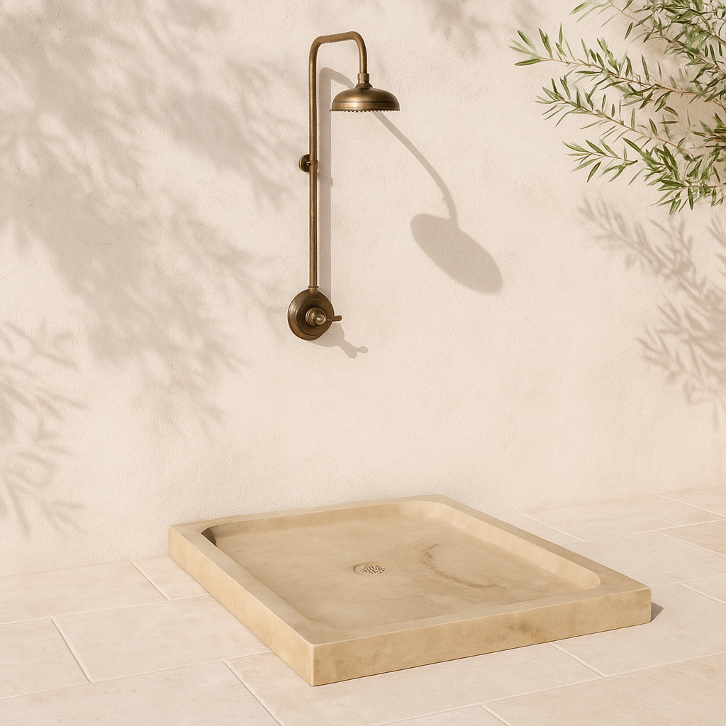 Troia Light Traverten Dikdörtgen – Doğal Taş Traverten Banyo Duş Tabanı (161×88×8 cm)