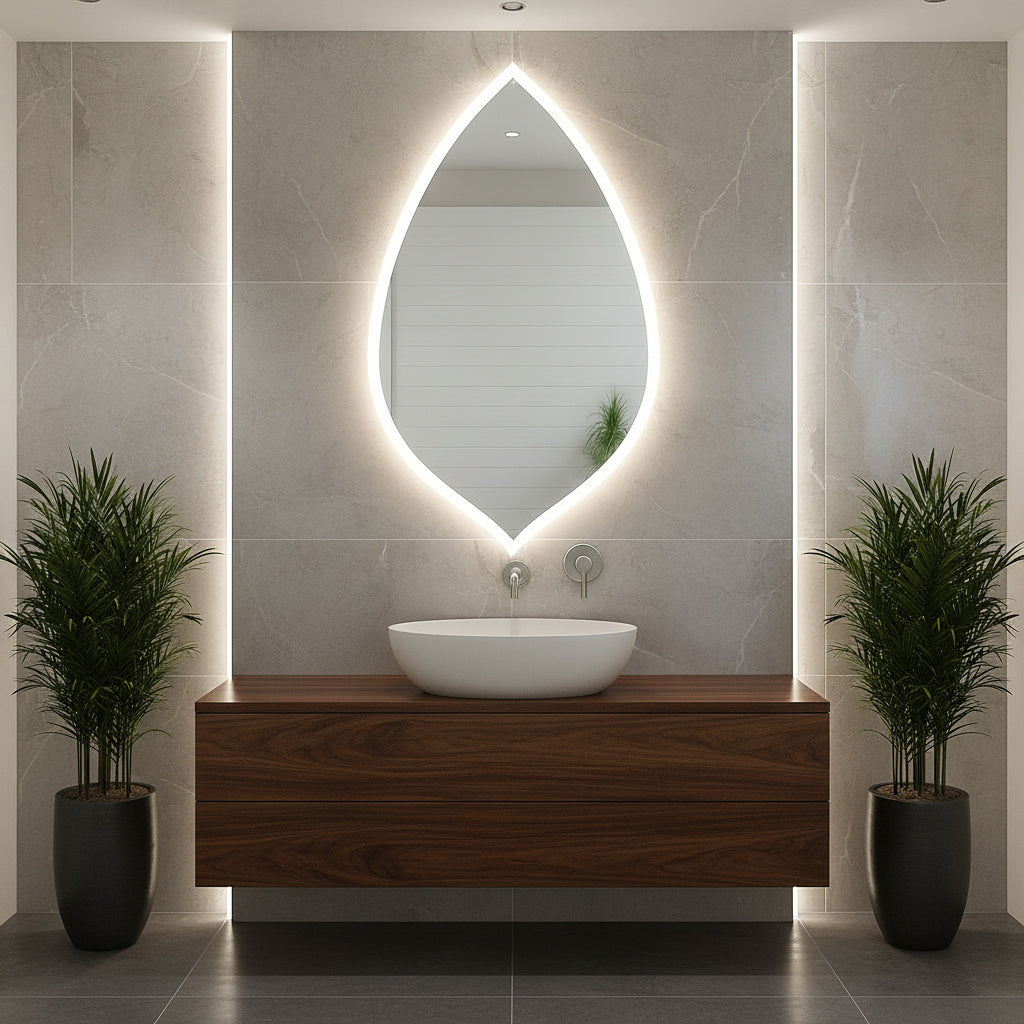 Asimetrik LED Ayna – Modern Dekoratif Ledli Duvar Aynası | Banyo, Makyaj ve Vestiyer İçin Organik Tasarım