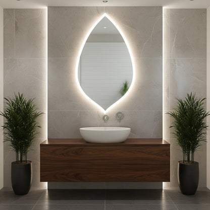 Asimetrik LED Ayna – Modern Dekoratif Ledli Duvar Aynası | Banyo, Makyaj ve Vestiyer İçin Organik Tasarım