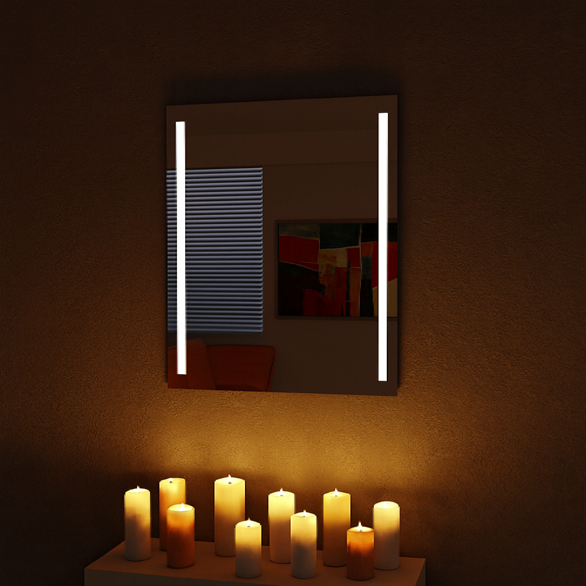 Modern Strip LED Ayna – Dikey Işıklı Minimal Tasarım Duvar Aynası