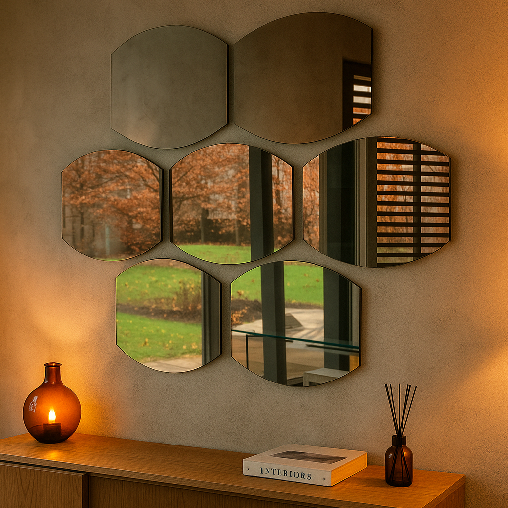 Modern Dekoratif Geometrik Duvar Aynası – Tasarım Salon & Antre Ayna Seti