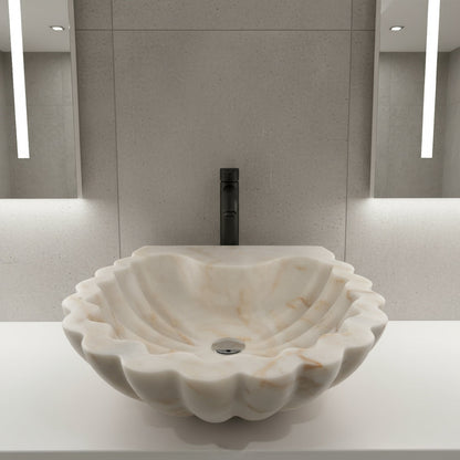 Carrara Mermer Kabuk Formu Banyo Lavabo – El Oyma Doğal Mermer Şelale Lavabo