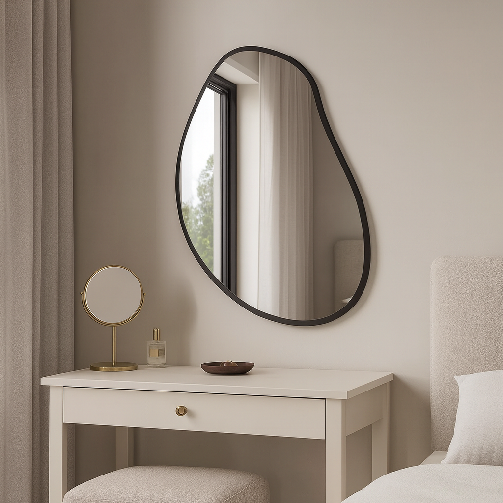 Modern Düzensiz Organik Form Duvar Aynası – Çerçeveli Dekoratif Banyo ve Salon Ayna Modeli