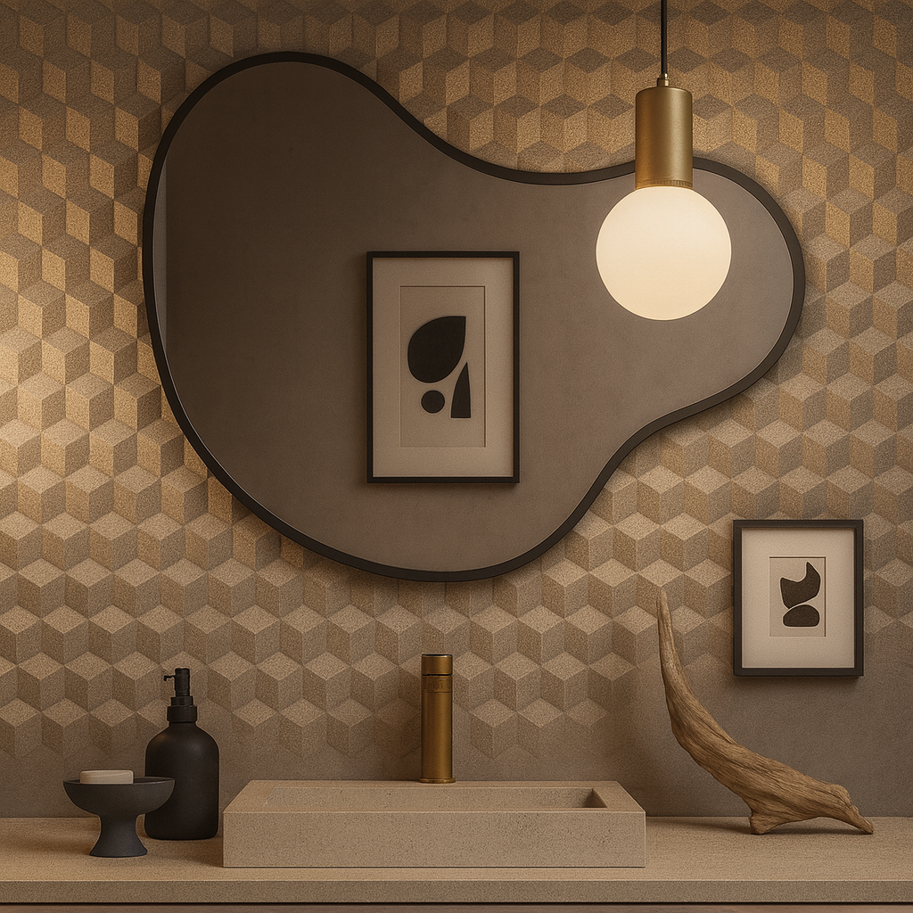 Modern Organik Asimetrik Ayna – Çerçeveli Dekoratif Duvar ve Banyo Aynası | Minimal Tasarım Ayna