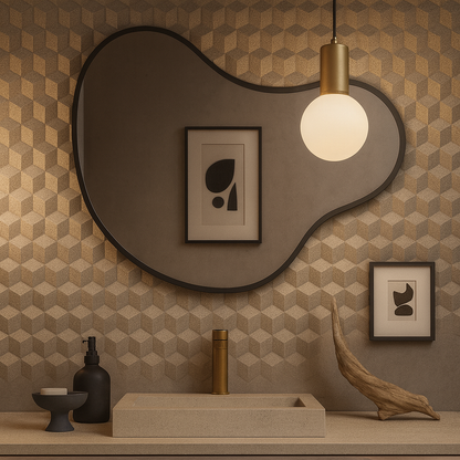 Modern Organik Asimetrik Ayna – Çerçeveli Dekoratif Duvar ve Banyo Aynası | Minimal Tasarım Ayna