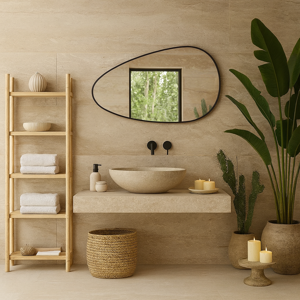 Modern Organik Şekilli Ayna – Çerçeveli Asimetrik Duvar Aynası Banyo ve Salon Dekorasyon