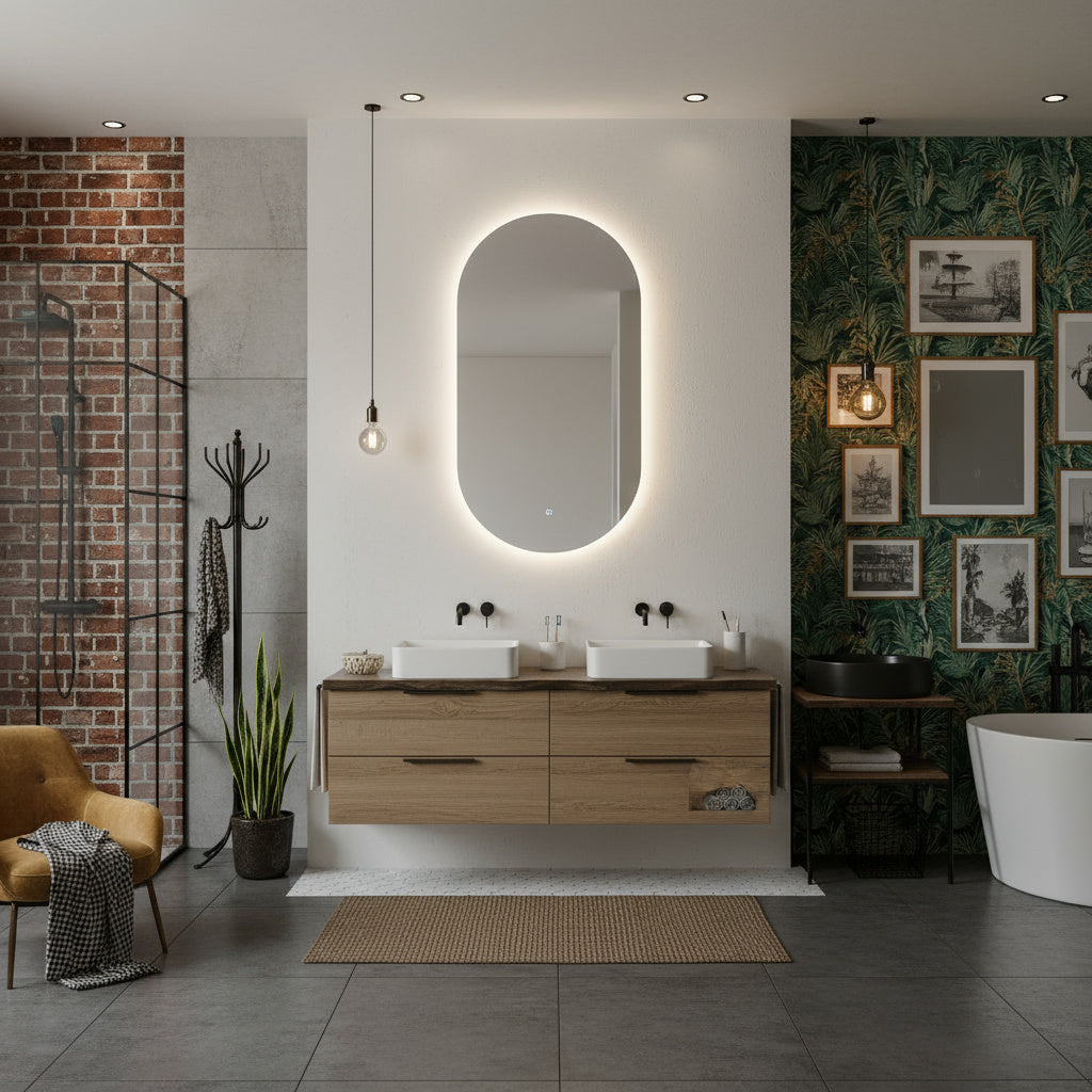 Oval LED Aydınlatmalı Ayna – Modern Dekoratif Banyo Aynası, Arkadan Işıklı Tasarım