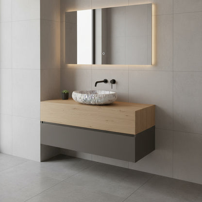 Doğal Mermer Lavabo – Krem & Pembe Damar Desenli Tezgâh Üstü Doğaltaş Banyo Lavabosu (L 55 × W 40 × H 14 cm)