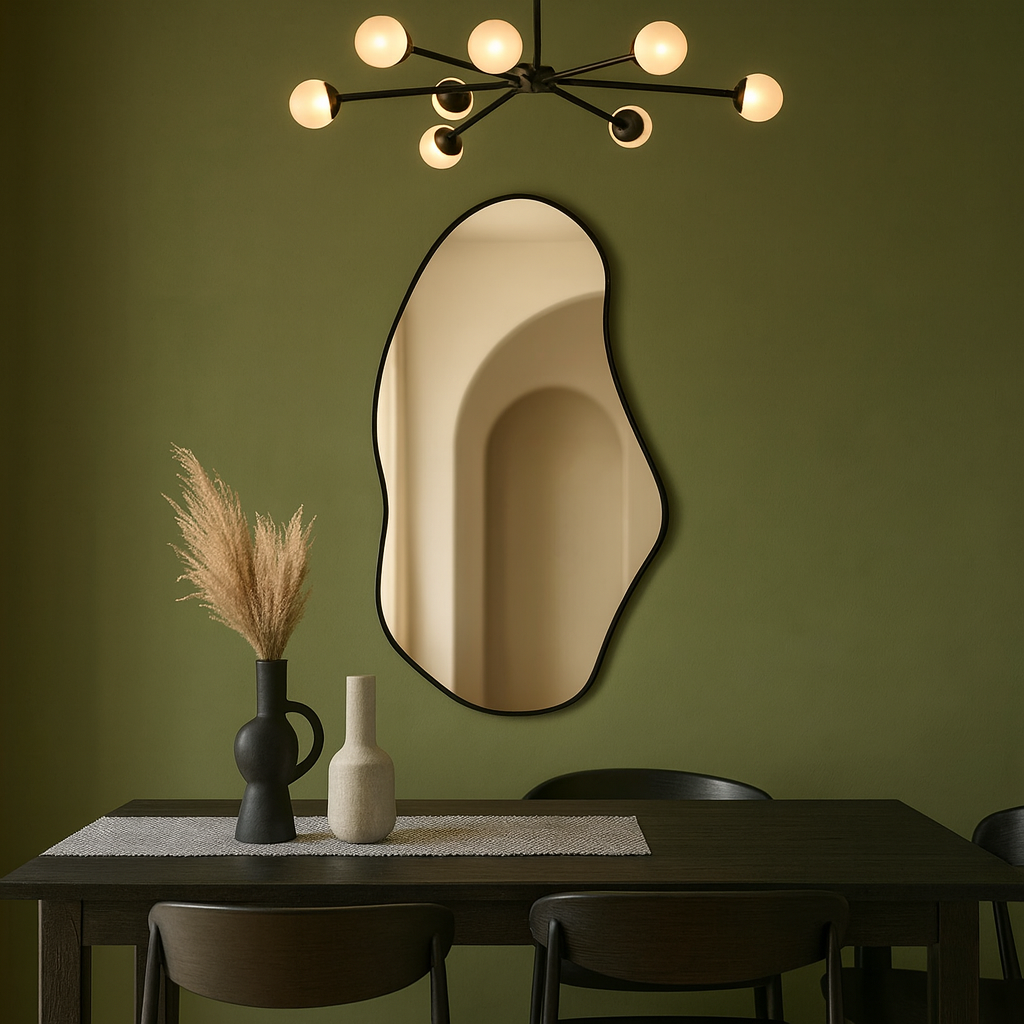 Modern Asimetrik Duvar Aynası – Organik Form Çerçeveli Dekoratif Banyo ve Salon Aynası