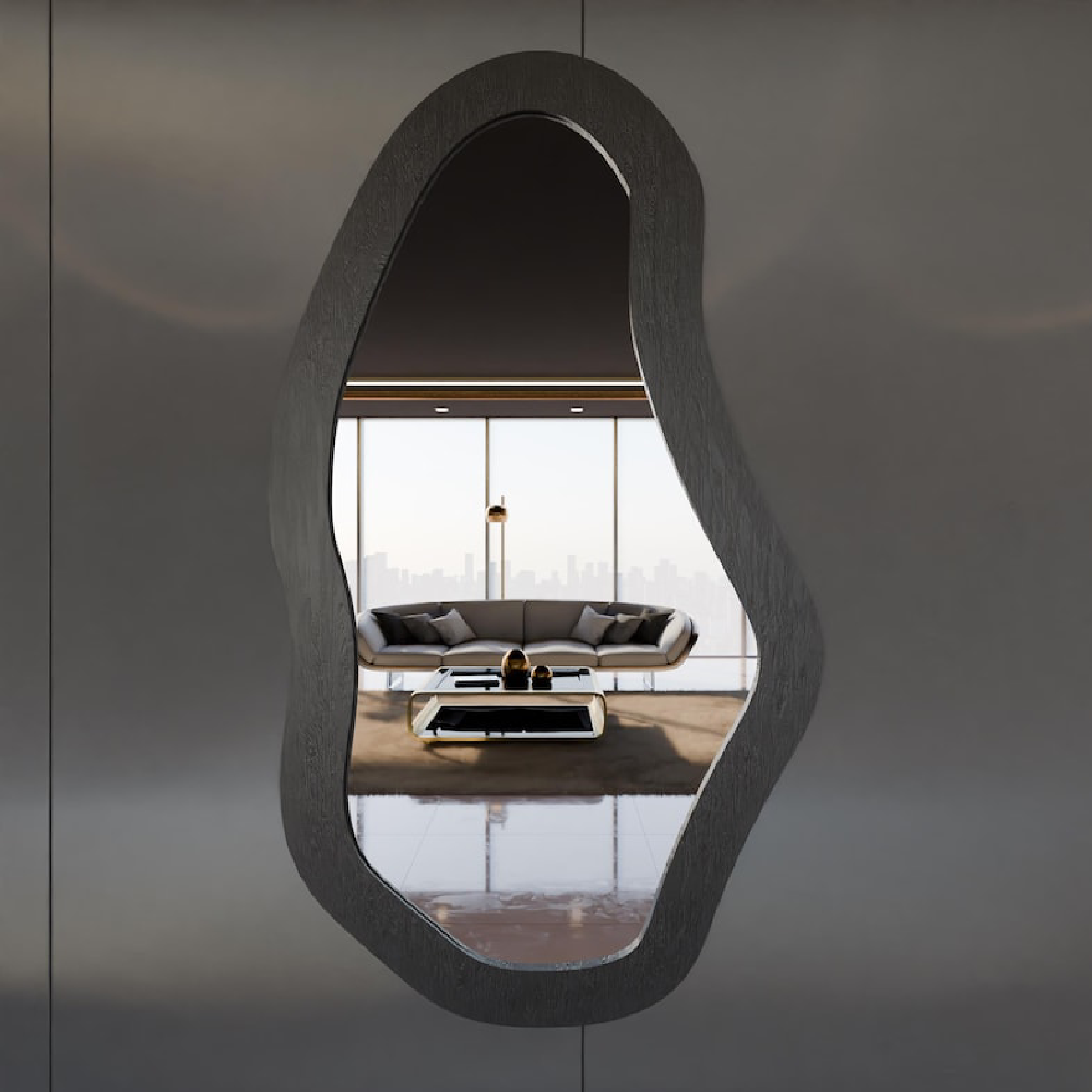 Modern Dalgalı Duvar Aynası MDF Çerçeve – İrregular Dekoratif Ayna, Salon Yatak Odası Hol Ayna