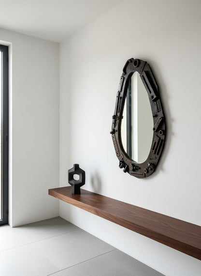 İndüstriyel Tasarım El Yapımı Duvar Aynası – Rustik Metal Çerçeveli Loft Ayna Dekorasyonu