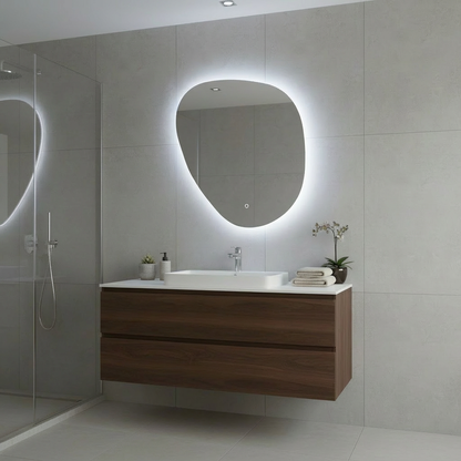 LED Wall Mirror – Irregular Organic Shape Lighted Mirror, Modern Boho Wall Decor with Backlit Glow