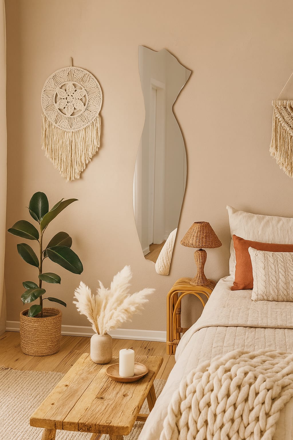 Dekoratif Ayna – Modern Dalgalı Tasarım Duvar Aynası (Trend Tam Boy Ayna)