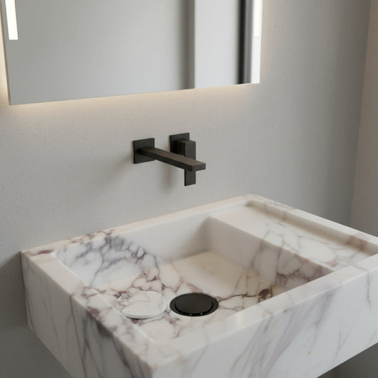Calacatta Viola Mermer Duvara Monte Lavabo – Özel Üretim Lüks Banyo Lavabosu (36×46×13 cm)