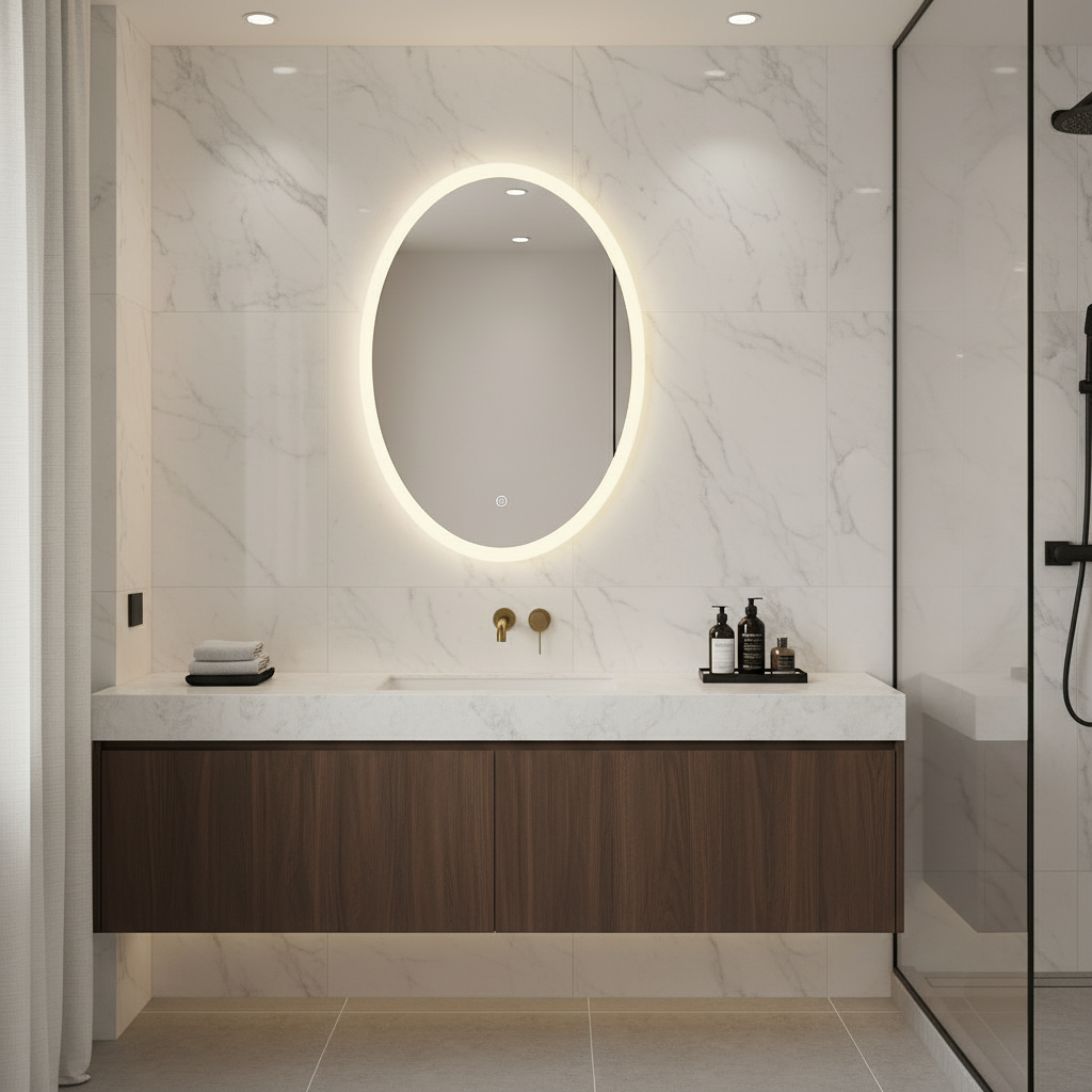 Minimal Oval LED Ayna – Modern Işıklı Dekoratif Duvar Ayna