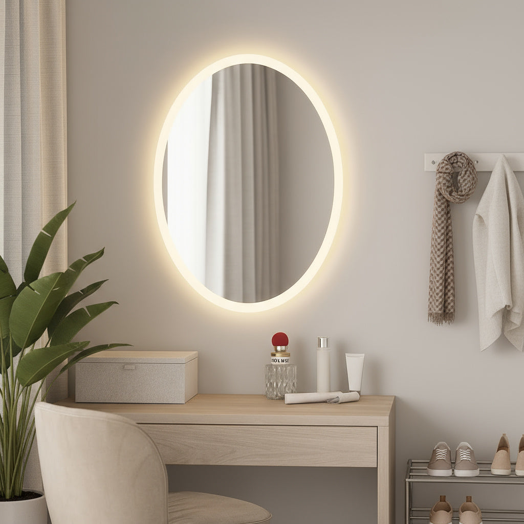 Minimal Oval LED Ayna – Modern Işıklı Dekoratif Duvar Ayna