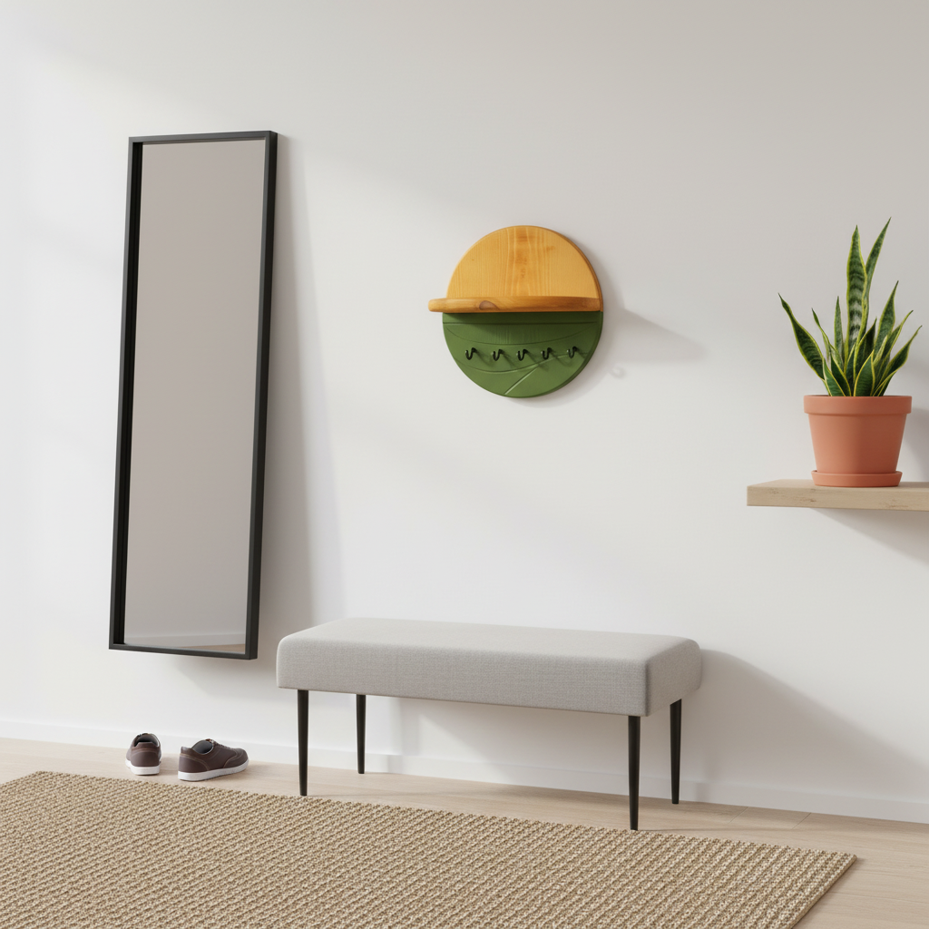 Ahşap Duvar Anahtarlık & Raflı Anahtar Askısı – Dekoratif Yuvarlak Ahşap Keyholder – Özel Ölçü Üretim