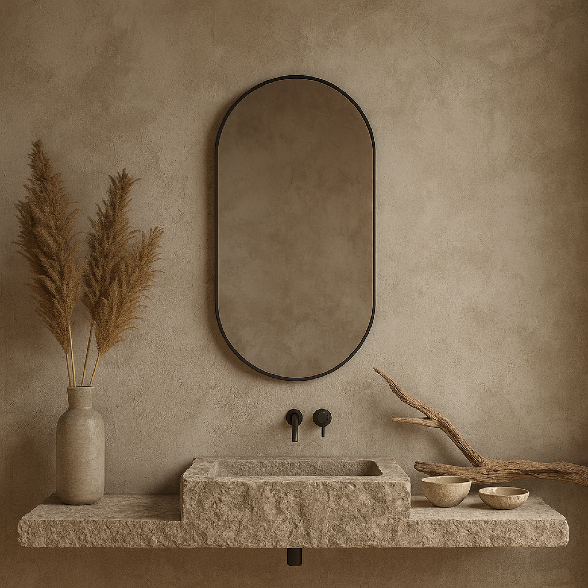 Modern Çerçeveli Oval Duvar Aynası – Dekoratif Banyo ve Salon Aynası Tasarımı