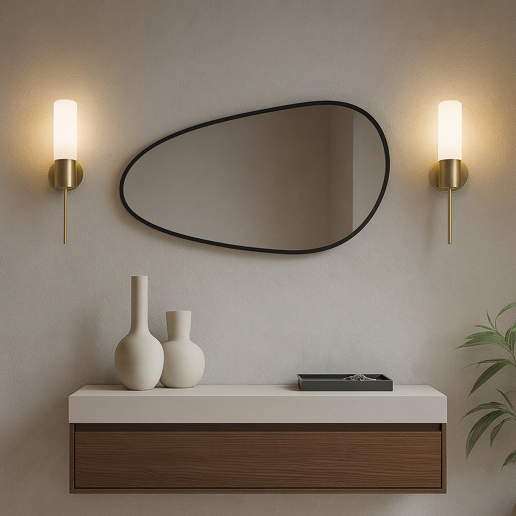 Modern Organik Şekilli Ayna – Çerçeveli Asimetrik Duvar Aynası Banyo ve Salon Dekorasyon