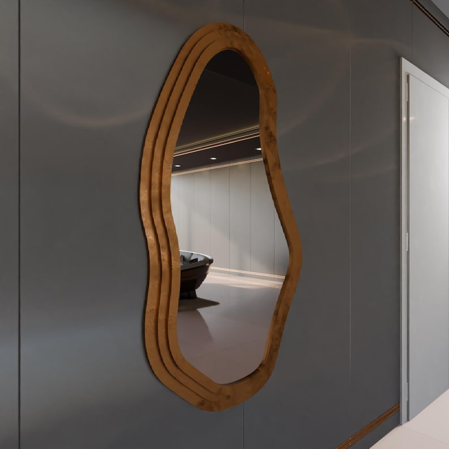Modern Dalgalı Duvar Aynası MDF Çerçeve – İrregular Dekoratif Ayna, Salon Yatak Odası Hol Ayna