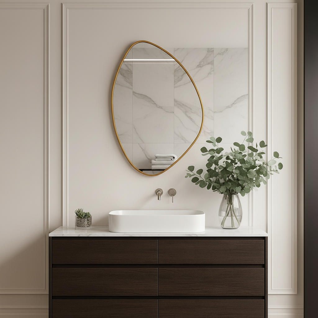 Modern Asimetrik Dekoratif Ayna – Organik Tasarım Çerçeveli Banyo ve Salon Duvar Aynası