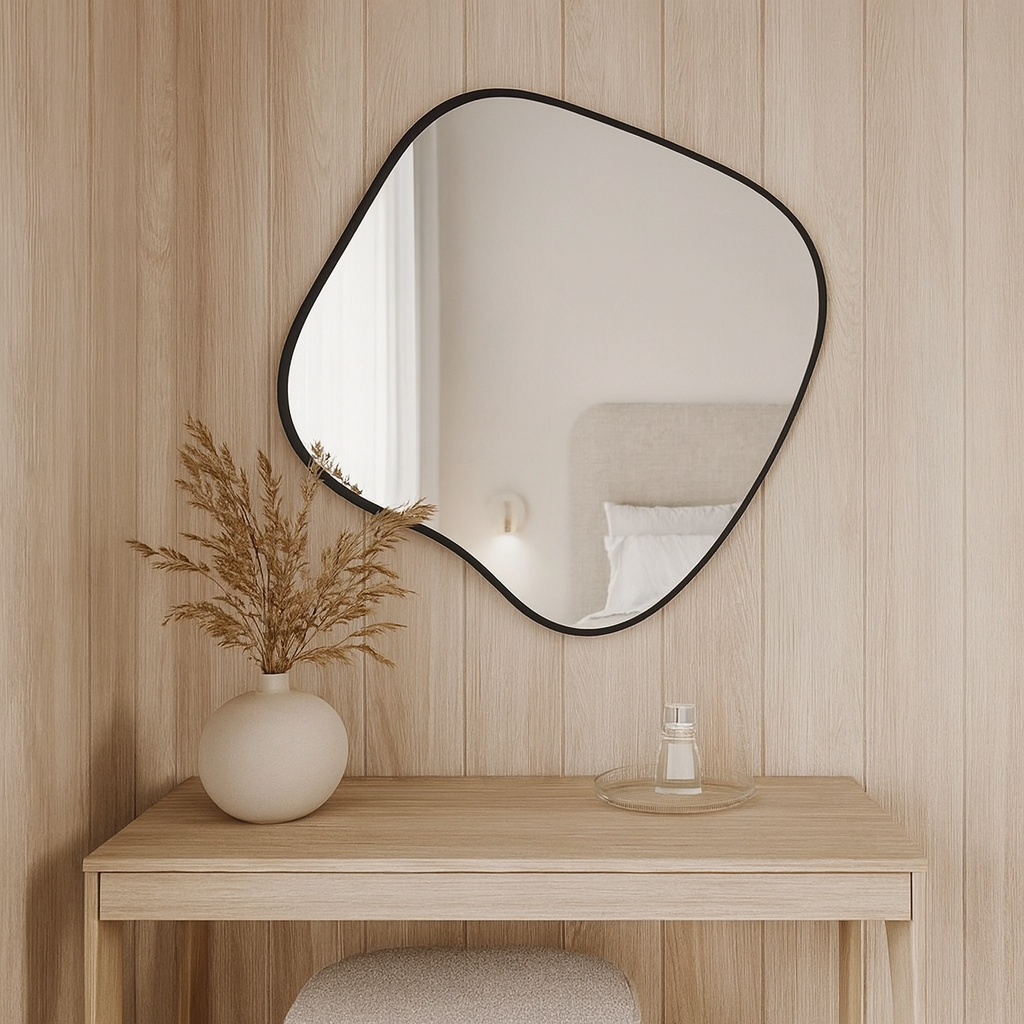 Modern Şekilli Duvar Aynası – Organik Form Dekoratif Ayna, Minimalist Çerçeveli Tasarım Ayna