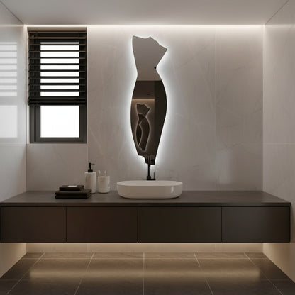 Asimetrik LED Ayna | Modern Dekoratif Banyo Aynası | Tasarım Organik Form LED Işıklı Ayna