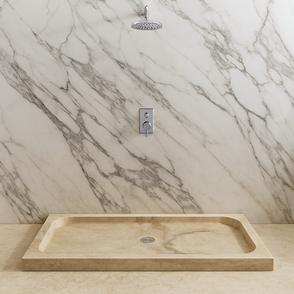 Troia Light Traverten Dikdörtgen – Doğal Taş Traverten Banyo Duş Tabanı (161×88×8 cm)