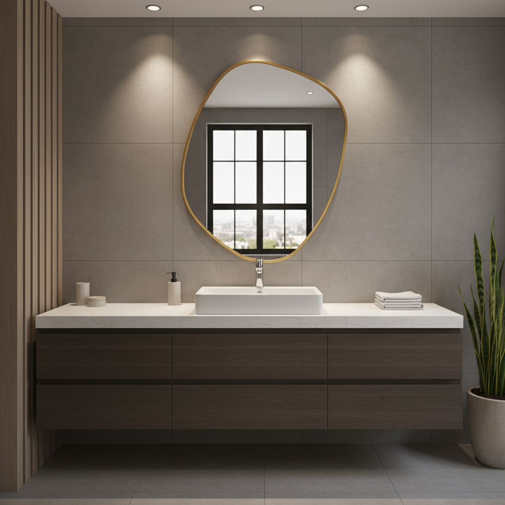 Modern Asimetrik Duvar Aynası – Organik Şekilli Çerçeveli Banyo ve Salon Dekoratif Ayna