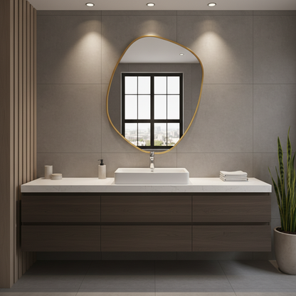 Modern Asimetrik Duvar Aynası – Organik Şekilli Çerçeveli Banyo ve Salon Dekoratif Ayna