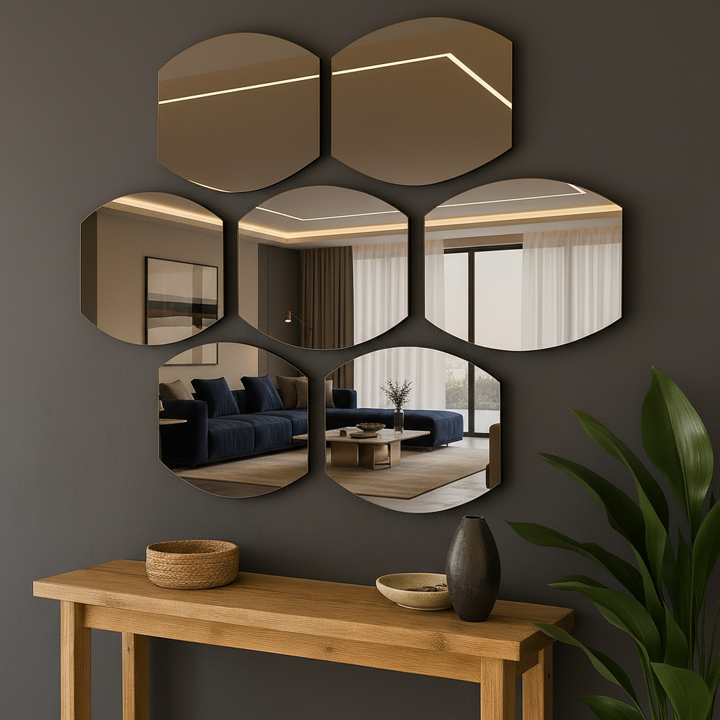 Modern Dekoratif Geometrik Duvar Aynası – Tasarım Salon & Antre Ayna Seti